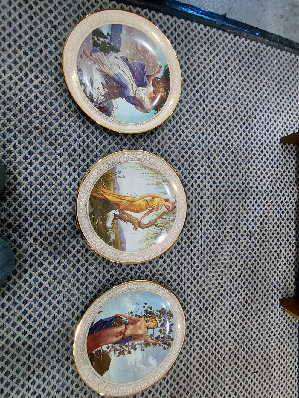 Decorative Scenic Dinner Plates Set - Blue, Yellow, Purple Accents